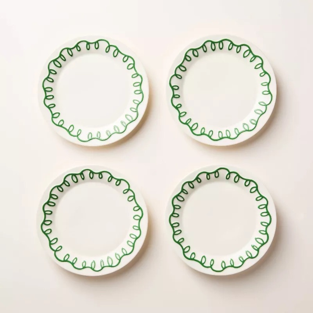 ♠️ 4pc Ceramic Dessert Plates Cream/Green - Kate Spade New York x Target